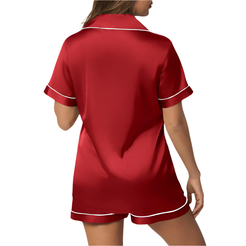 Women's Satin Pajama Set | Short Sleeve Button-Down Top & Shorts | Lightweight Summer Loungewear