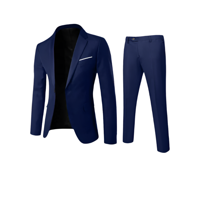Men’s Formal Suit Set | Elegant 2-Piece Design | Solid Color Blazer and Trousers in Polyester-Rayon Blend