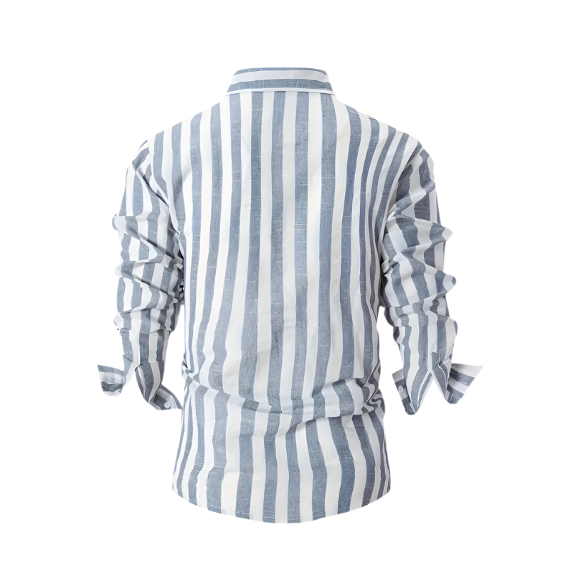 Long‑Sleeve Button‑Up Shirt | Lapel Collar Striped | Cotton‑Linen Blend
