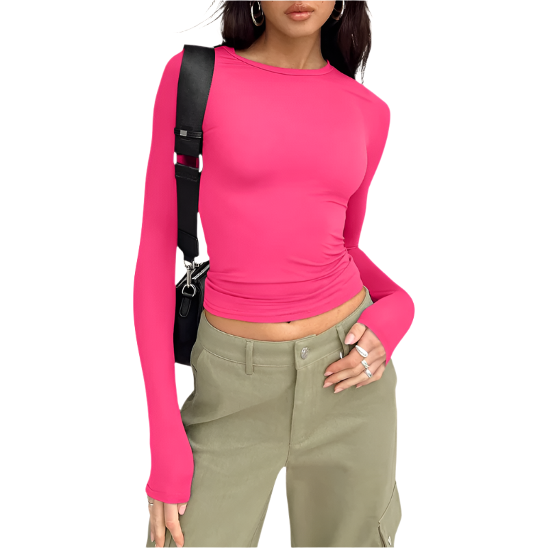 Women's Crop Top | Casual Long Sleeve Crewneck | Ribbed Knit Pullover