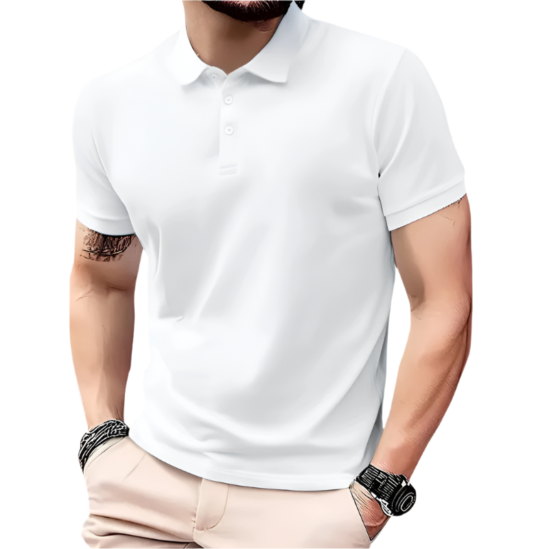 Men’s Polo Shirt | Solid Color Short Sleeve | Button Collar, Knit Polyester, Regular Fit
