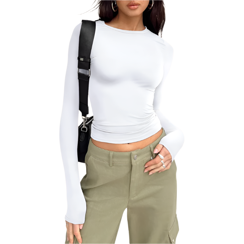 Women's Crop Top | Casual Long Sleeve Crewneck | Ribbed Knit Pullover