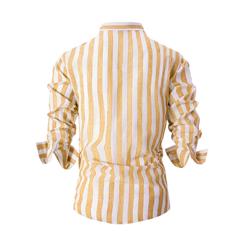 Long‑Sleeve Button‑Up Shirt | Lapel Collar Striped | Cotton‑Linen Blend