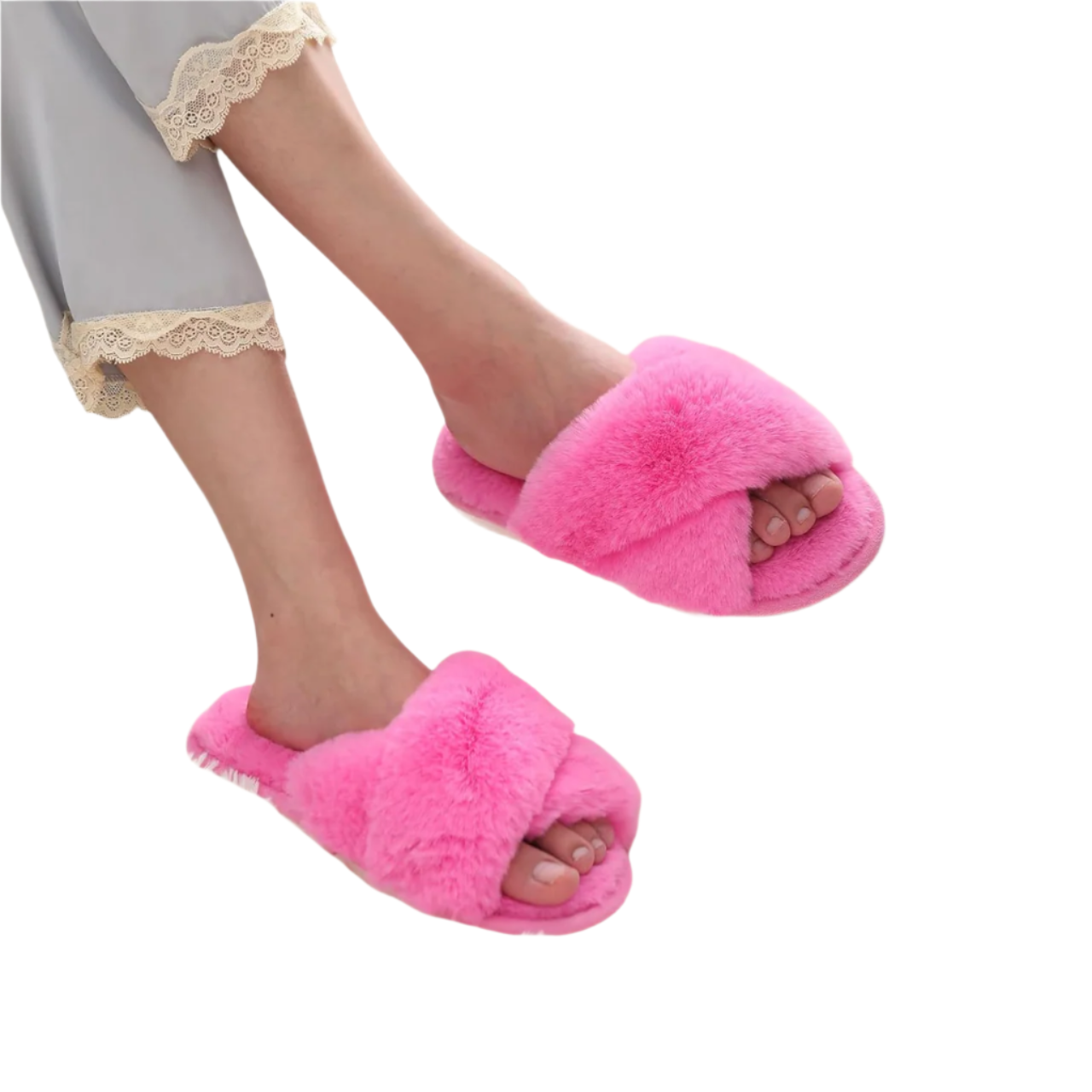 Women's Fuzzy Slippers | Open-Toe Crisscross Design | Memory Foam, Anti-Slip Sole