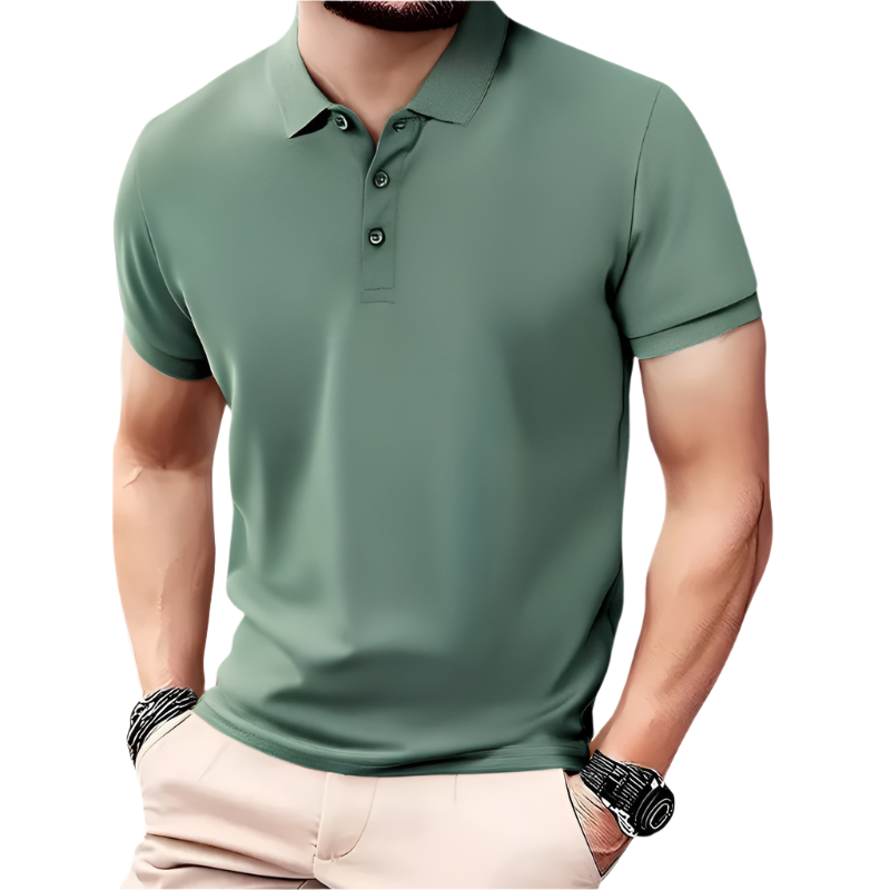 Men’s Polo Shirt | Solid Color Short Sleeve | Button Collar, Knit Polyester, Regular Fit