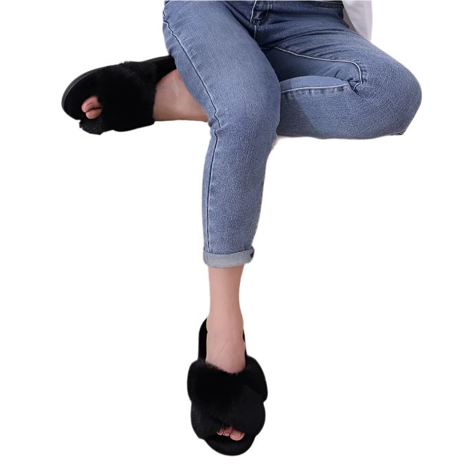 Women's Fuzzy Slippers | Open-Toe Crisscross Design | Memory Foam, Anti-Slip Sole