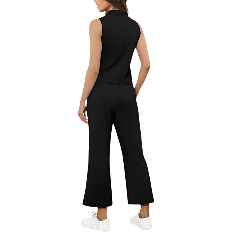 Two‑Piece Set | Sleeveless Mock‑Neck & Wide‑Leg Crop Pants | Lightweight Spacer Fabric