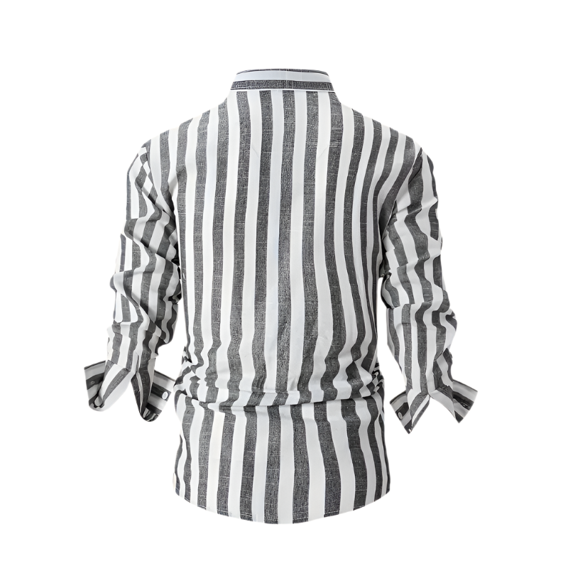 Long‑Sleeve Button‑Up Shirt | Lapel Collar Striped | Cotton‑Linen Blend