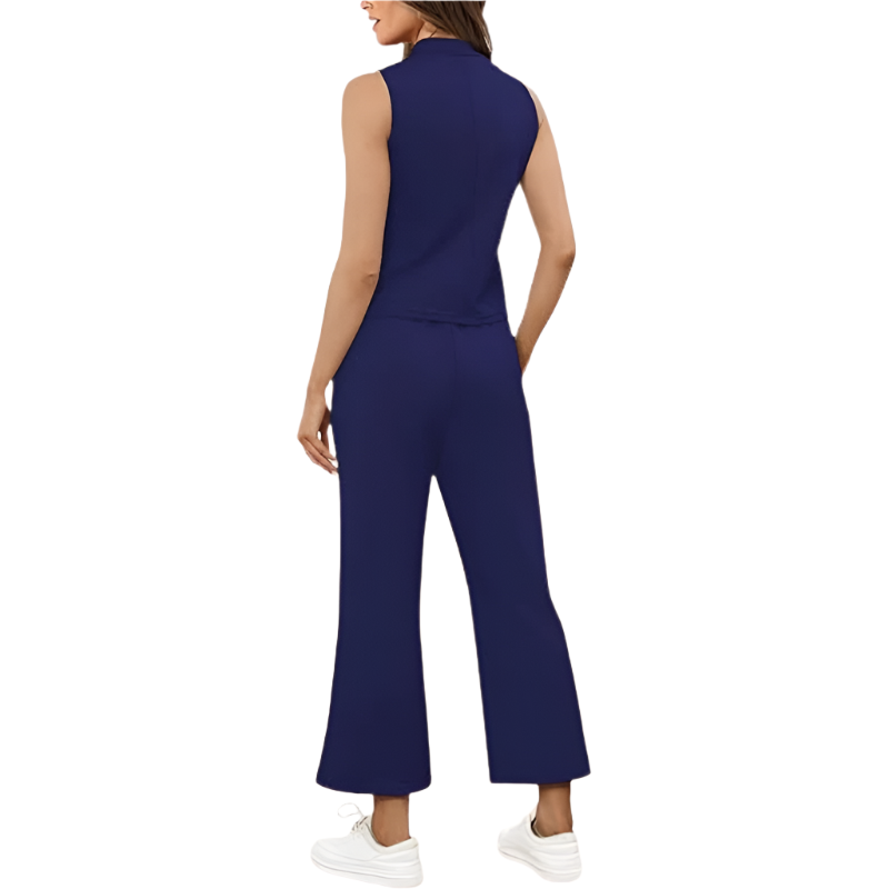 Two‑Piece Set | Sleeveless Mock‑Neck & Wide‑Leg Crop Pants | Lightweight Spacer Fabric