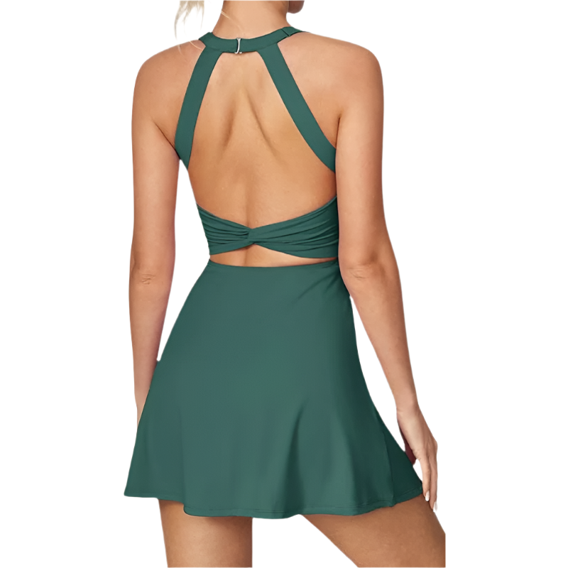 Tennis Dress | Twisted Front Cut-Out | Built-In Bra & Shorts, Summer Athletic Fit