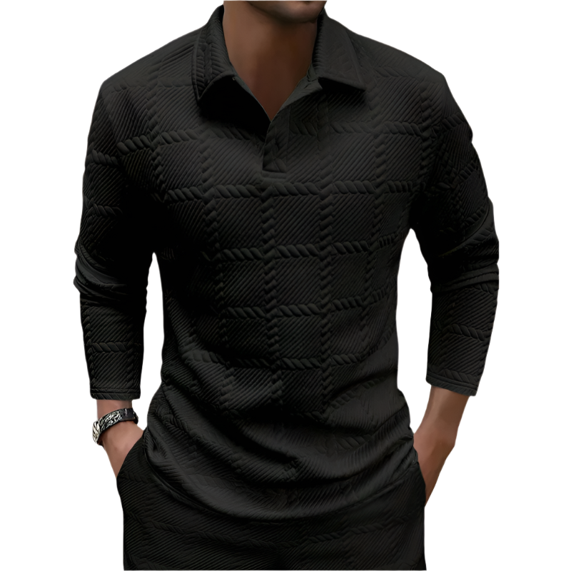 Men’s Polo Shirt | Casual Knit Style | Geometric Jacquard Pattern, Button Collar, Polyester