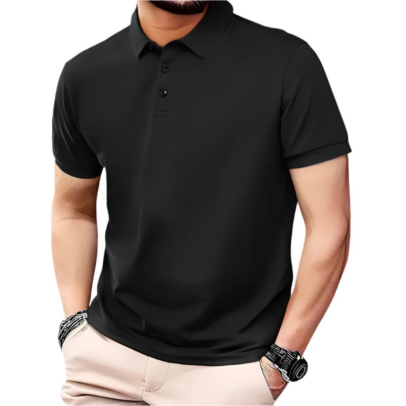 Men’s Polo Shirt | Solid Color Short Sleeve | Button Collar, Knit Polyester, Regular Fit
