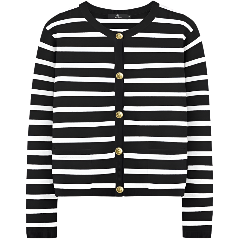 Women's Cardigan Sweater | Striped Knit Design | Cropped Fit with Button Closure