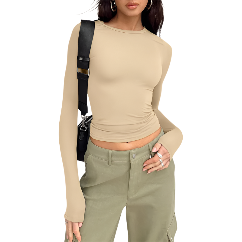 Women's Crop Top | Casual Long Sleeve Crewneck | Ribbed Knit Pullover