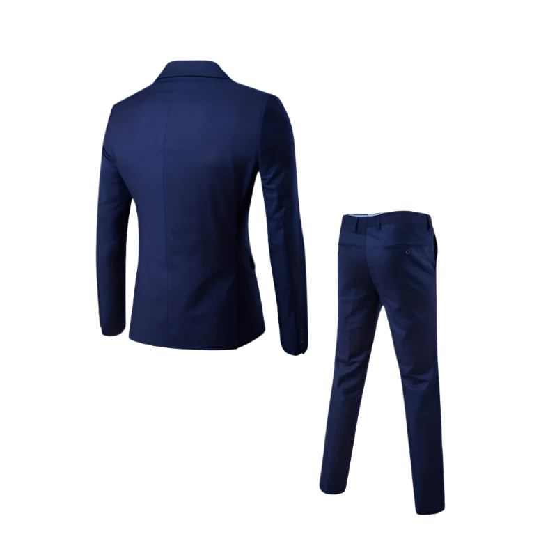 Men’s Formal Suit Set | Elegant 2-Piece Design | Solid Color Blazer and Trousers in Polyester-Rayon Blend