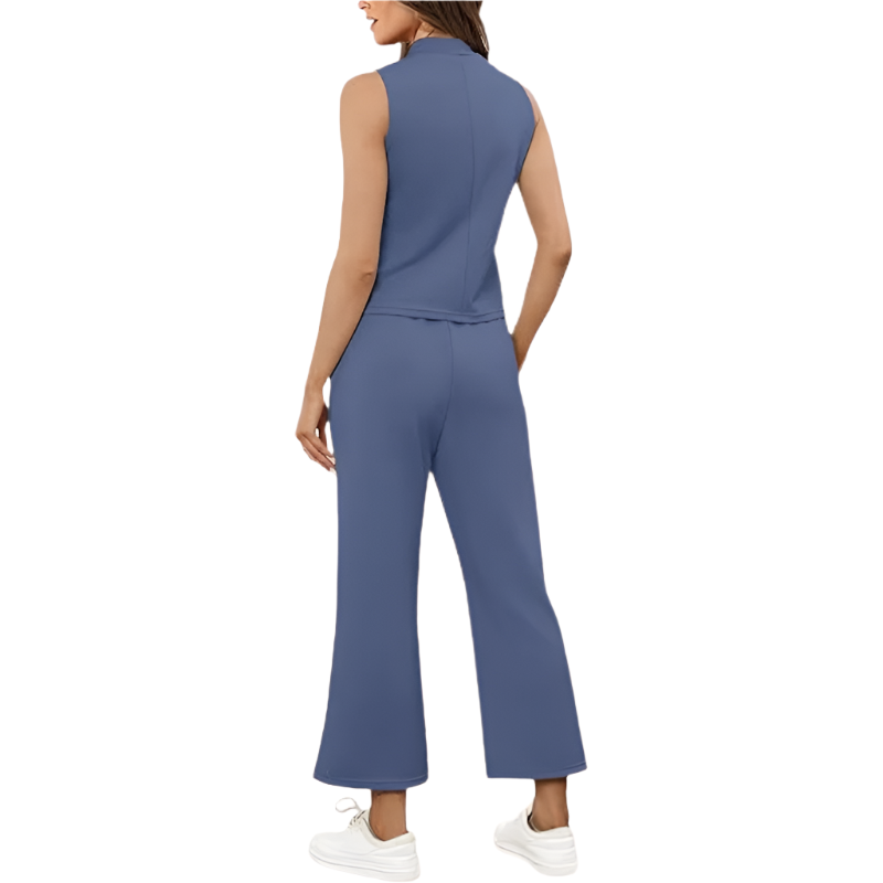 Two‑Piece Set | Sleeveless Mock‑Neck & Wide‑Leg Crop Pants | Lightweight Spacer Fabric
