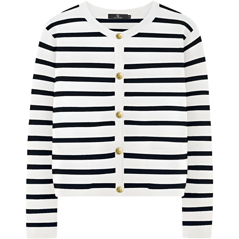 Women's Cardigan Sweater | Striped Knit Design | Cropped Fit with Button Closure