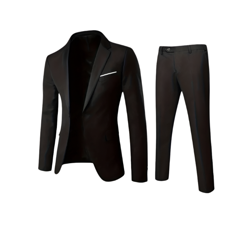 Men’s Formal Suit Set | Elegant 2-Piece Design | Solid Color Blazer and Trousers in Polyester-Rayon Blend