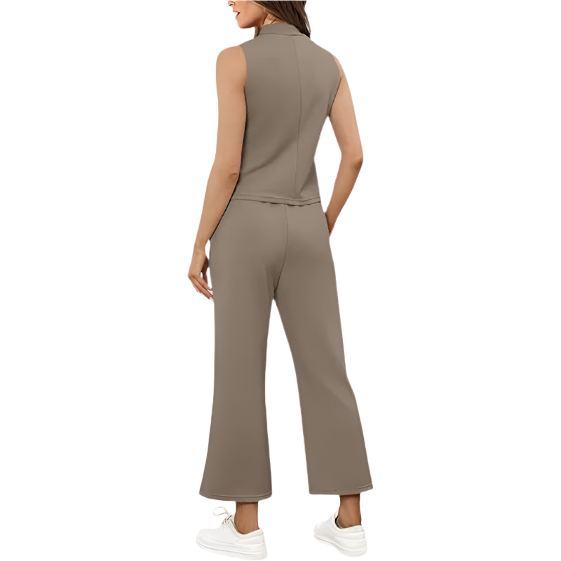 Two‑Piece Set | Sleeveless Mock‑Neck & Wide‑Leg Crop Pants | Lightweight Spacer Fabric