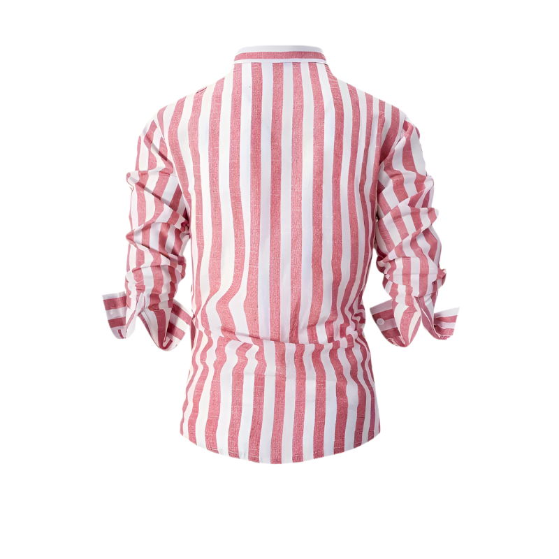 Long‑Sleeve Button‑Up Shirt | Lapel Collar Striped | Cotton‑Linen Blend