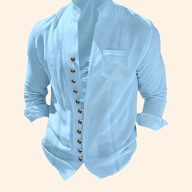 Long‑Sleeve Button‑Up Shirt | Retro Casual | Cotton‑Linen Blend, Loose Fit