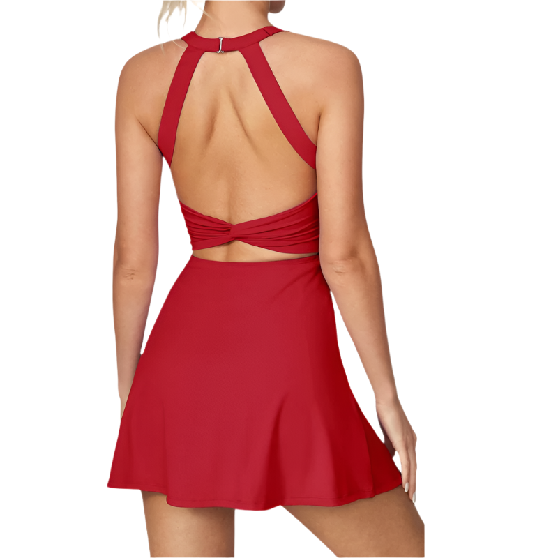 Tennis Dress | Twisted Front Cut-Out | Built-In Bra & Shorts, Summer Athletic Fit
