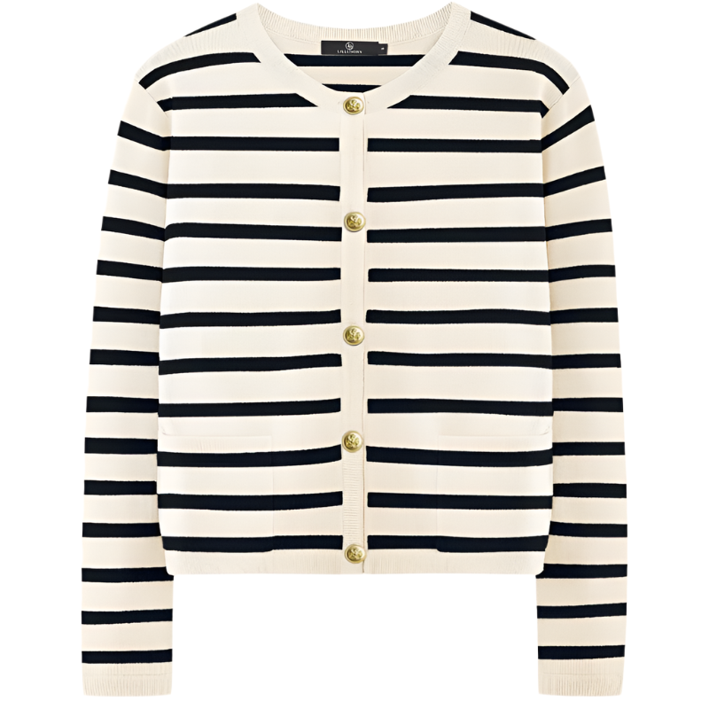 Women's Cardigan Sweater | Striped Knit Design | Cropped Fit with Button Closure