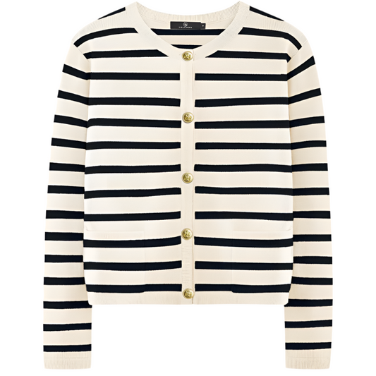 Women's Cardigan Sweater | Striped Knit Design | Cropped Fit with Button Closure