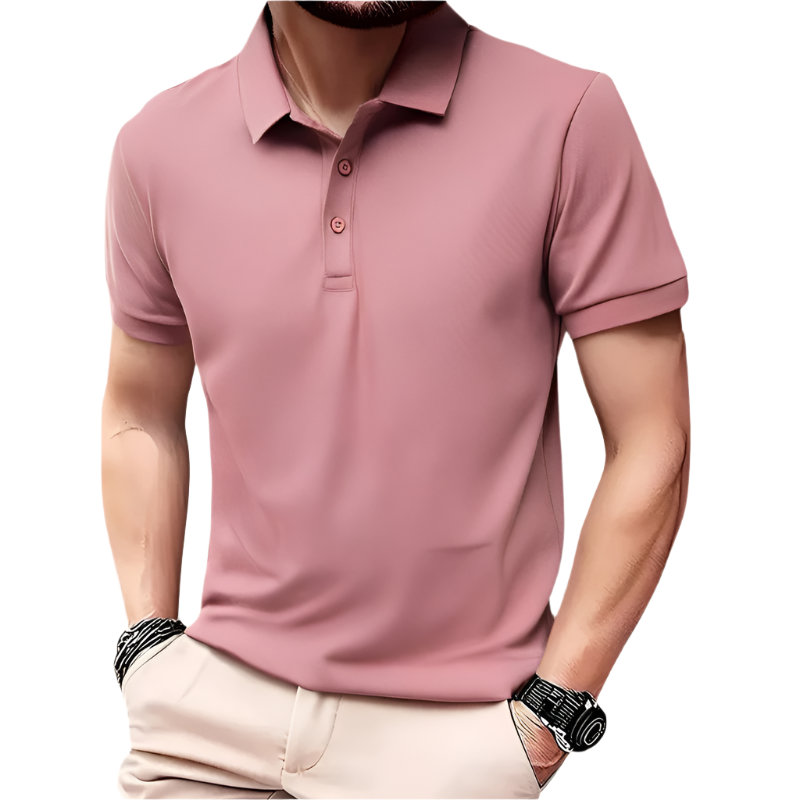 Men’s Polo Shirt | Solid Color Short Sleeve | Button Collar, Knit Polyester, Regular Fit