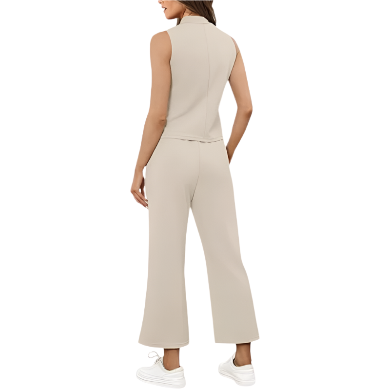 Two‑Piece Set | Sleeveless Mock‑Neck & Wide‑Leg Crop Pants | Lightweight Spacer Fabric