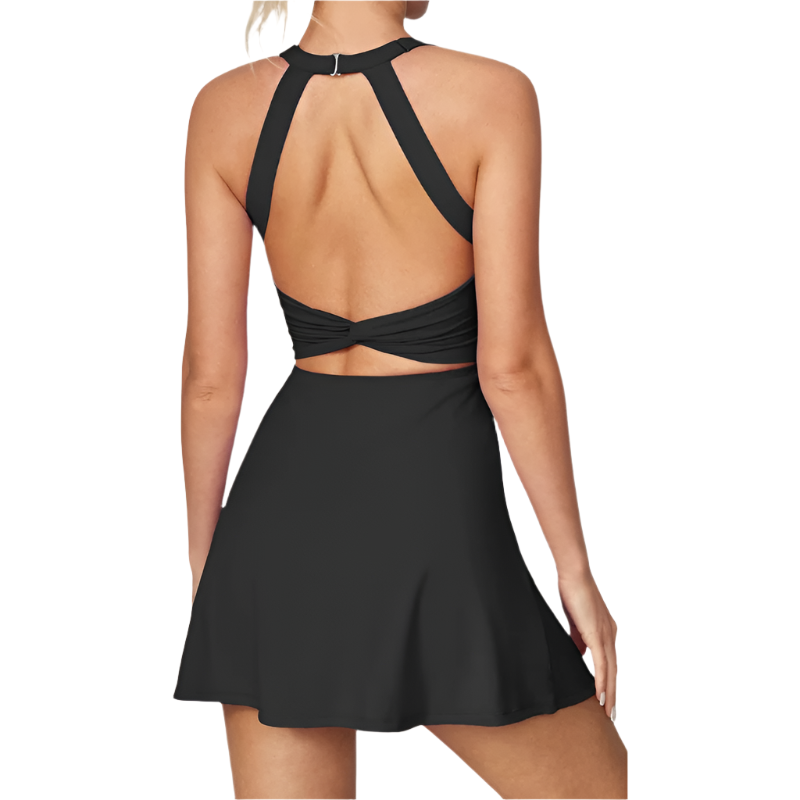 Tennis Dress | Twisted Front Cut-Out | Built-In Bra & Shorts, Summer Athletic Fit