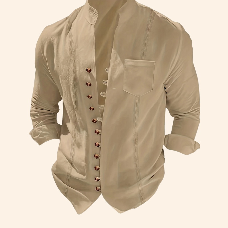Long‑Sleeve Button‑Up Shirt | Retro Casual | Cotton‑Linen Blend, Loose Fit