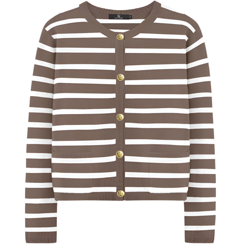 Women's Cardigan Sweater | Striped Knit Design | Cropped Fit with Button Closure
