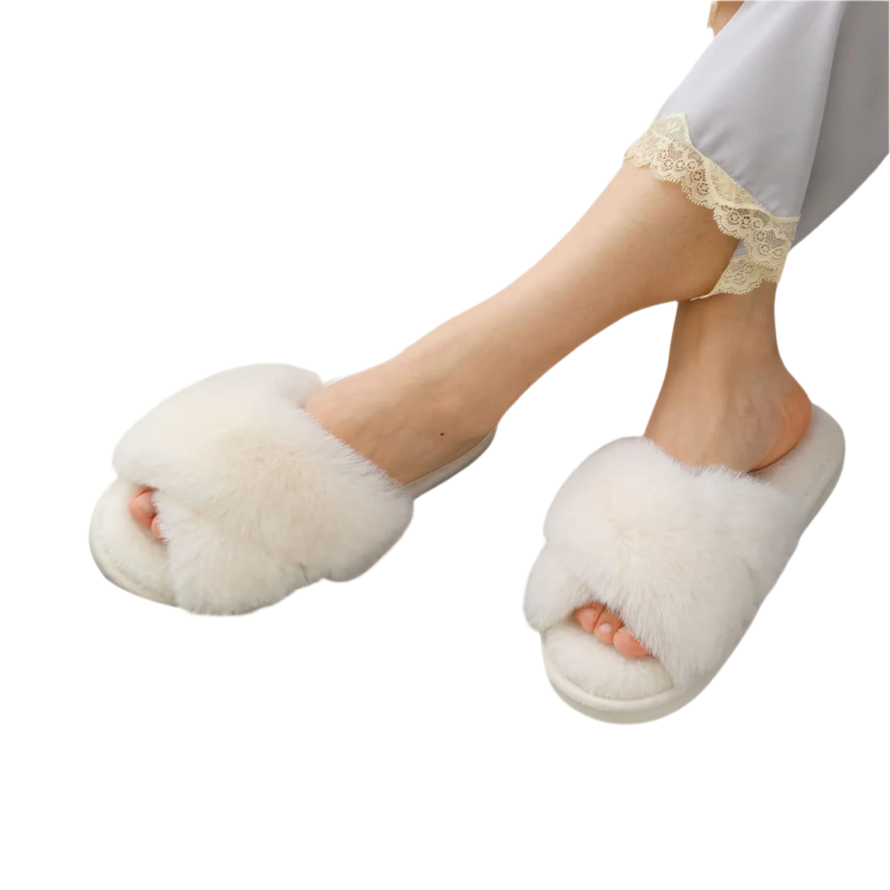 Women's Fuzzy Slippers | Open-Toe Crisscross Design | Memory Foam, Anti-Slip Sole