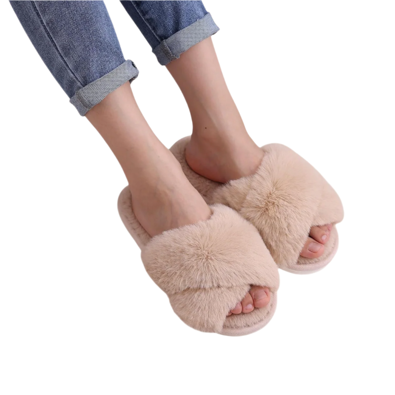 Women's Fuzzy Slippers | Open-Toe Crisscross Design | Memory Foam, Anti-Slip Sole