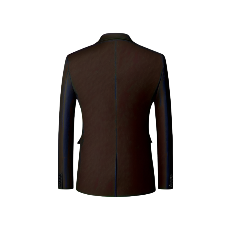 Brown suit jacket with black lapels on a beige background