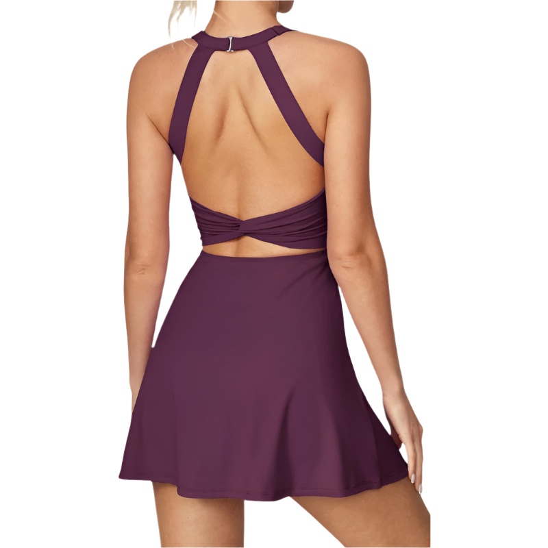 Tennis Dress | Twisted Front Cut-Out | Built-In Bra & Shorts, Summer Athletic Fit