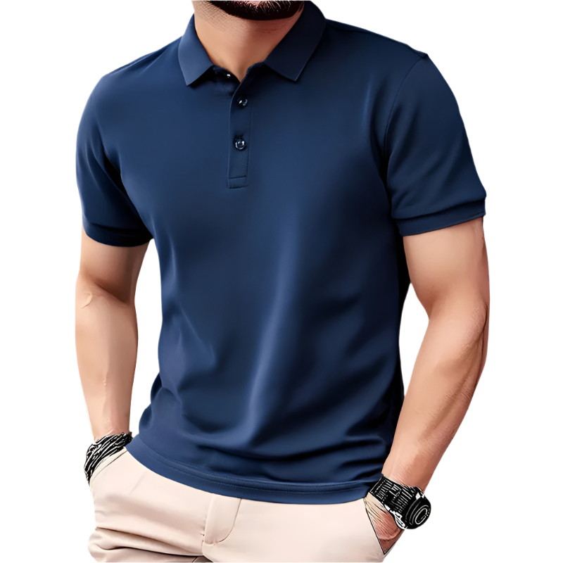 Men’s Polo Shirt | Solid Color Short Sleeve | Button Collar, Knit Polyester, Regular Fit