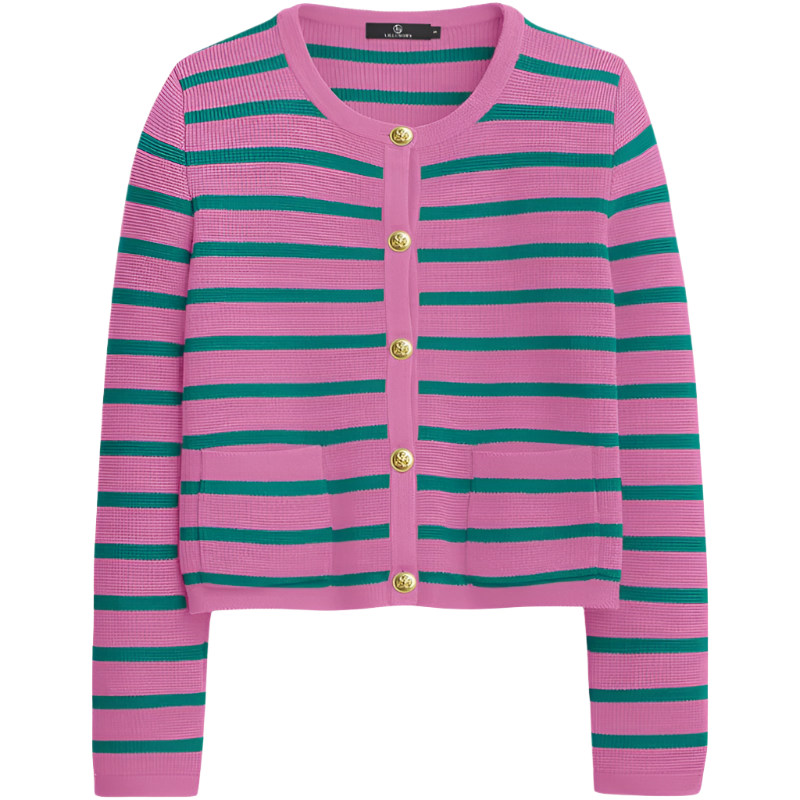 Women's Cardigan Sweater | Striped Knit Design | Cropped Fit with Button Closure